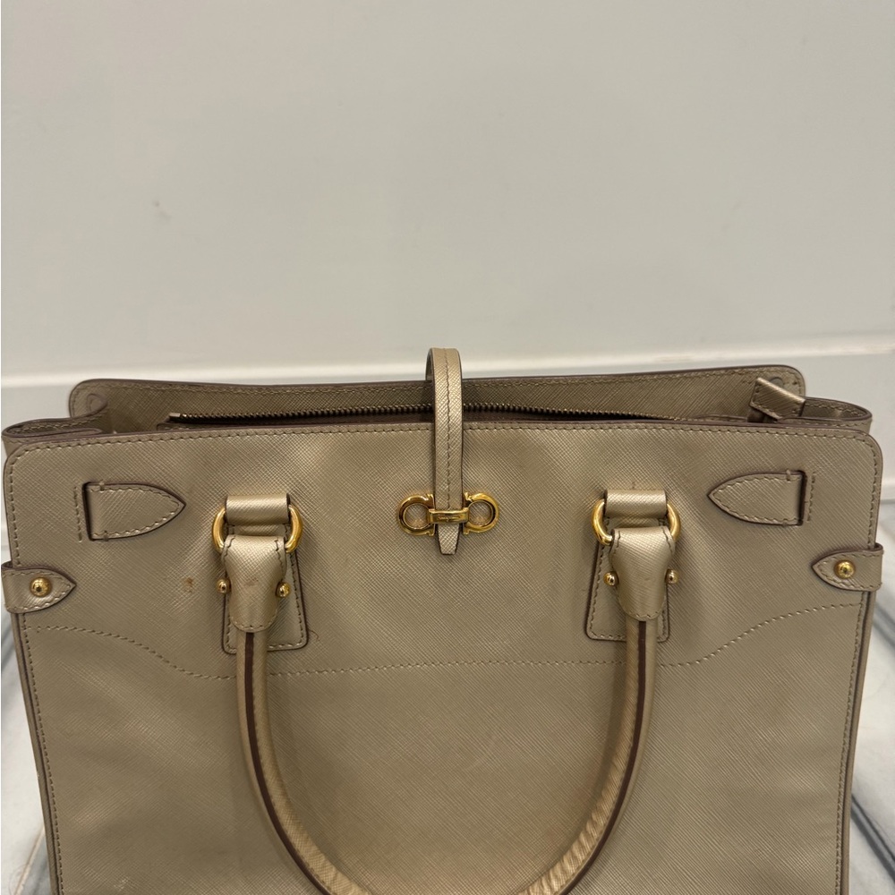 Salvatore Ferragamo Gold-Tone Beige Purse